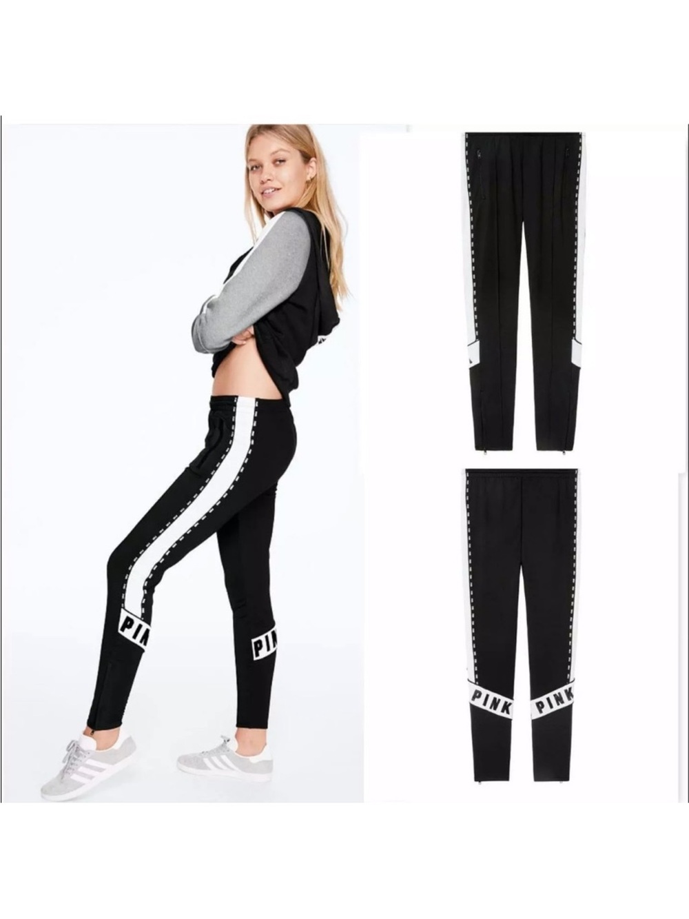 PINK Victoria's Secret Black Track Pants with White Stripe